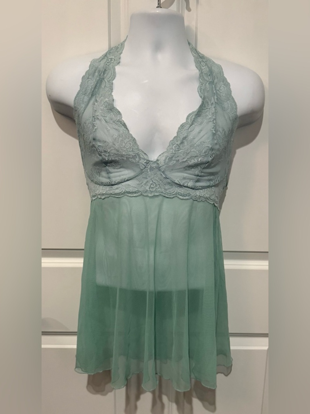 Victoria's Secret Sage Green Lace Halter Chemise